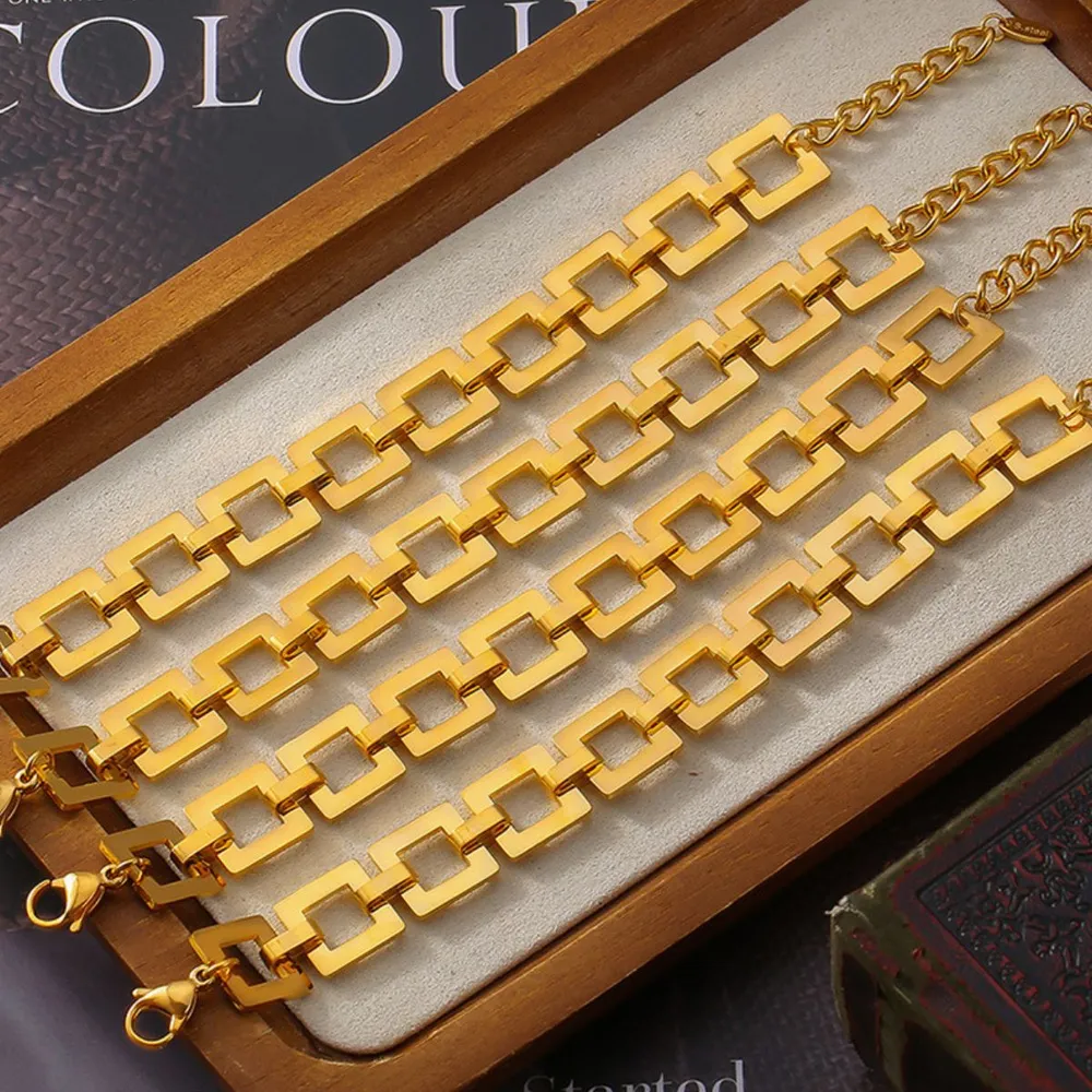 Titanium Steel Hollow Square Chain Bracelet, image 6