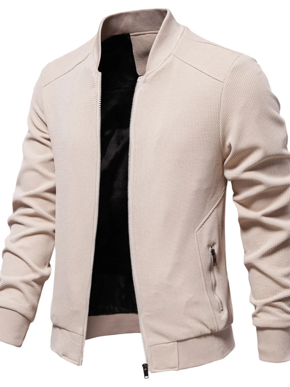 Men's Waffle Knit Baseball Collar Zip Up Jacket, image 2