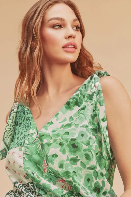 Smocked Hem Printed Surplice Tank, image 4