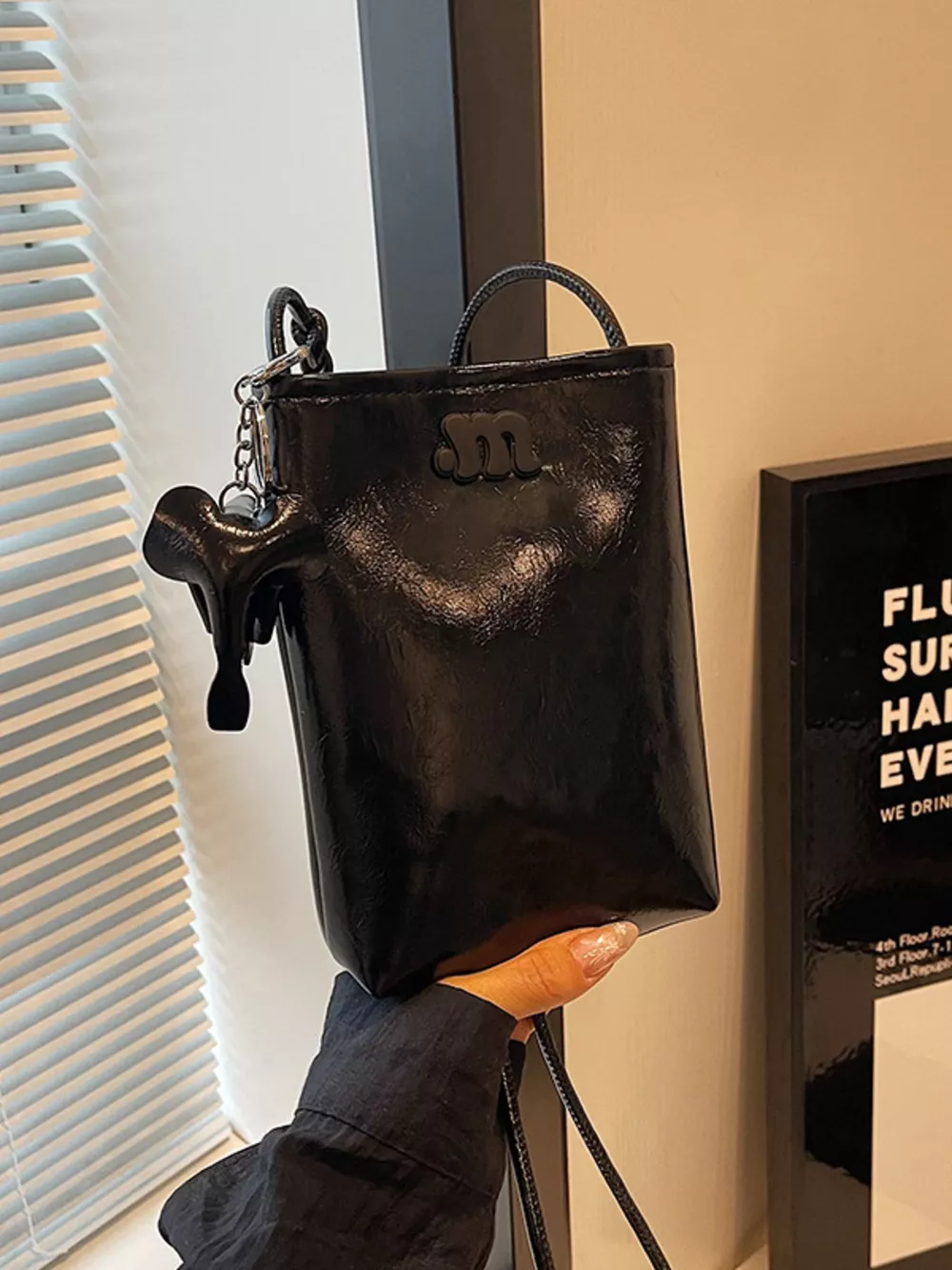 Spaghetti Strap Crossbody Bag with Charm, image 9