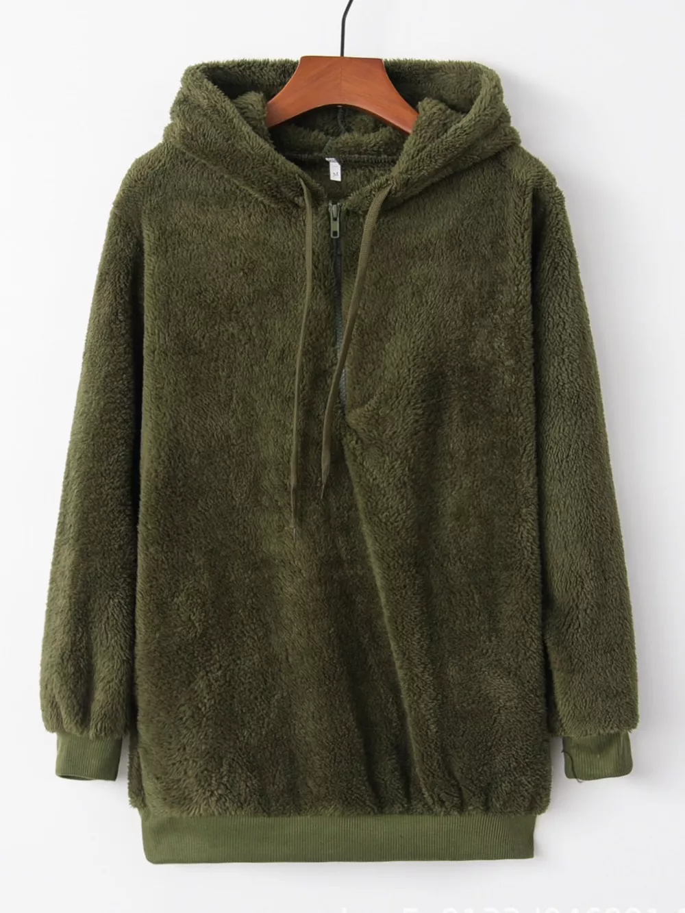 Full Size Half Zip Drawstring Fleece Hoodie Plus Size