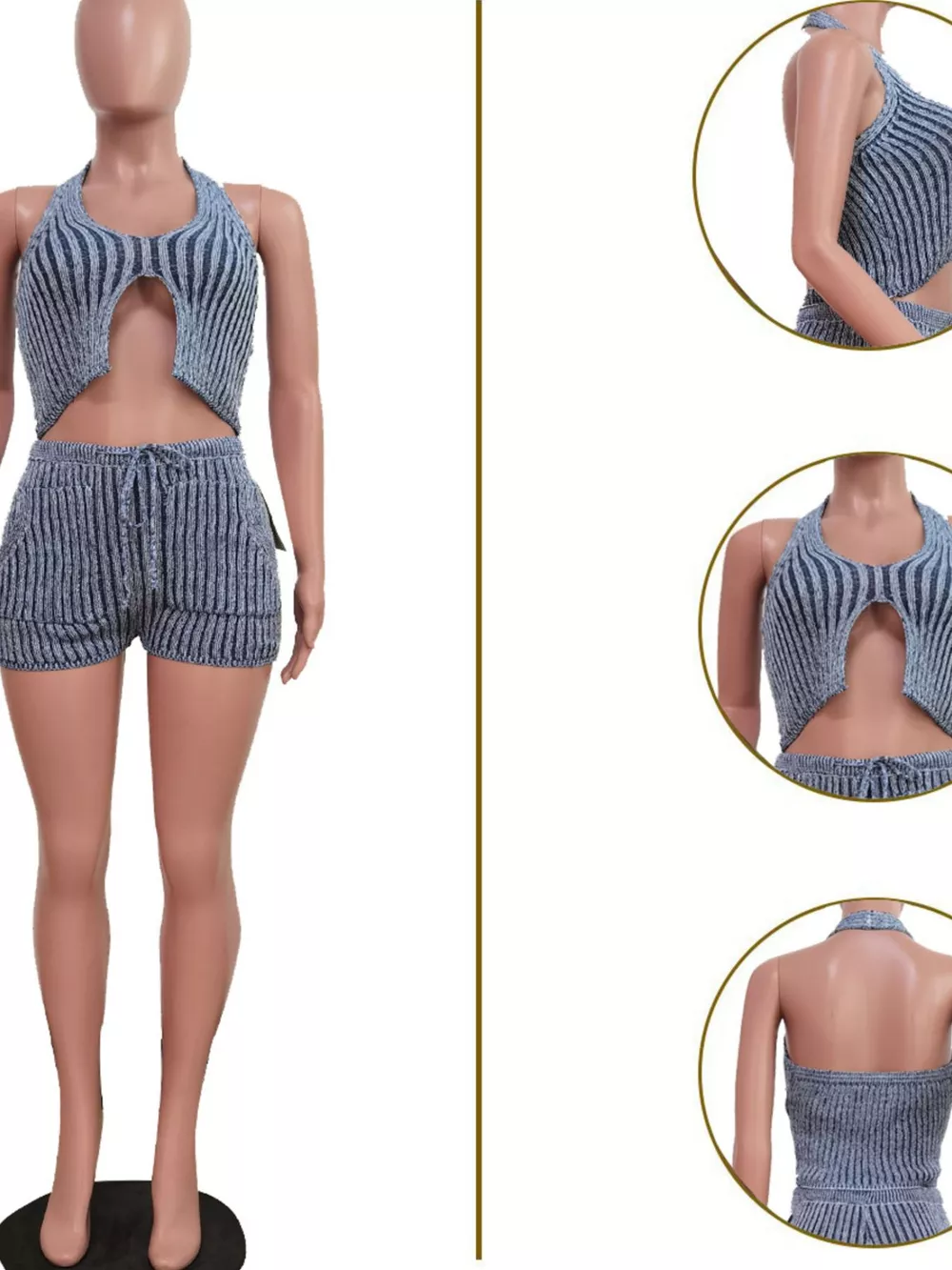 Halter Neck Top and Shorts Sweater Set, image 4