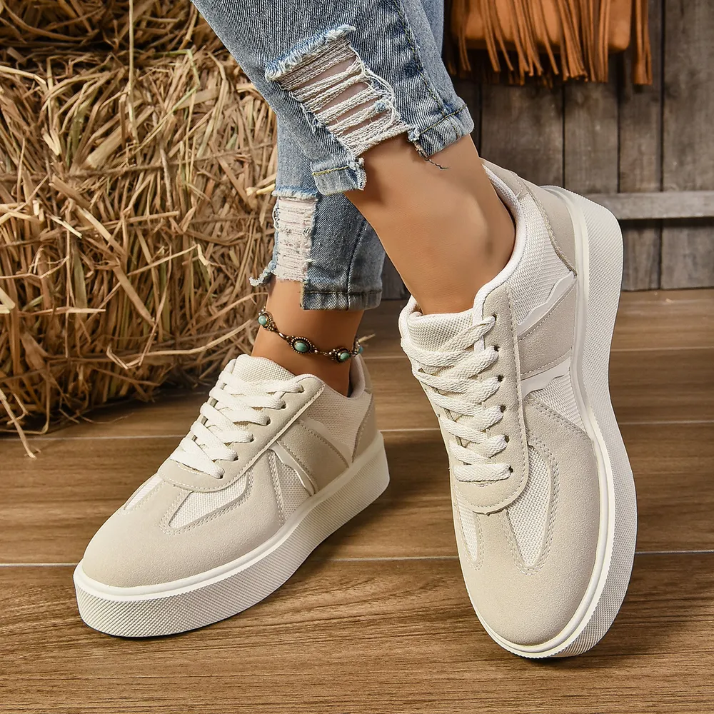 Lace Up Round Toe Contrast Sneakers, image 4