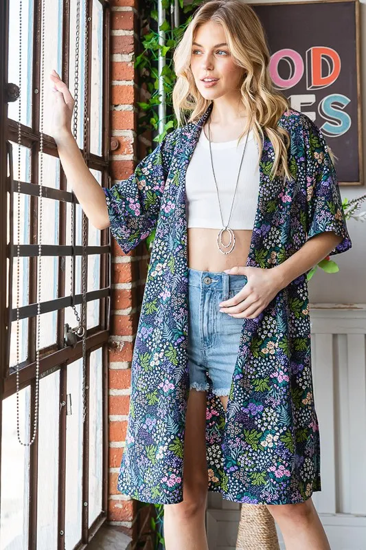 Full Size Half Sleeve Floral Open Cardigan Plus Size, image 10