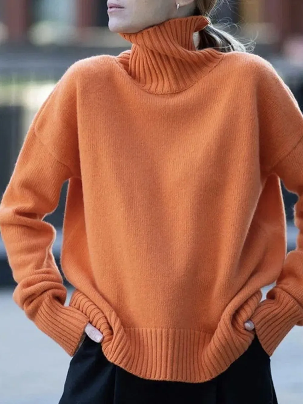 Turtleneck Drop Shoulder Long Sleeve Sweater, image 10