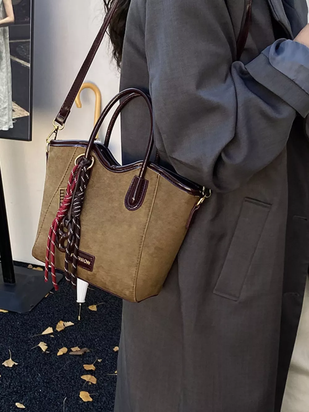 Suede Leather Strap Tote Bag, image 10