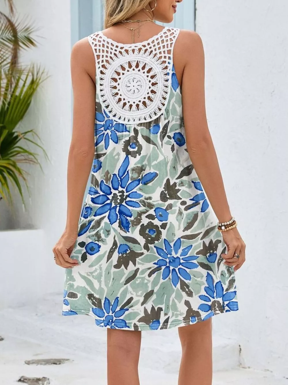 Floral Print V-Neck Crochet Back Mini Dress, image 21
