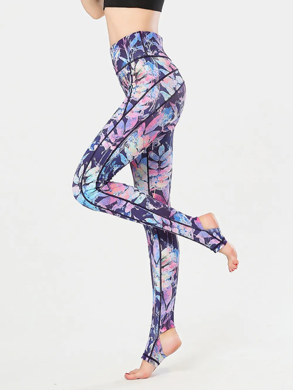 Printed Wide Waistband Active Leggings with Stirrups, image 8