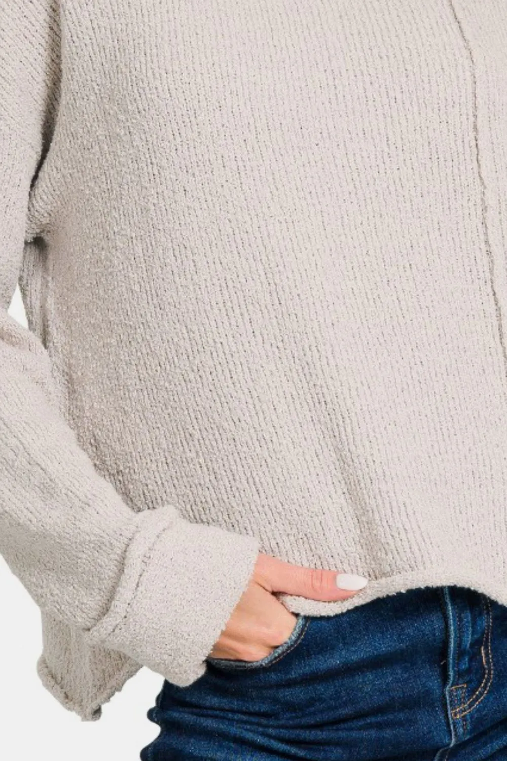 Asymmetric Hem Drop Shoulder Sweater, image 3