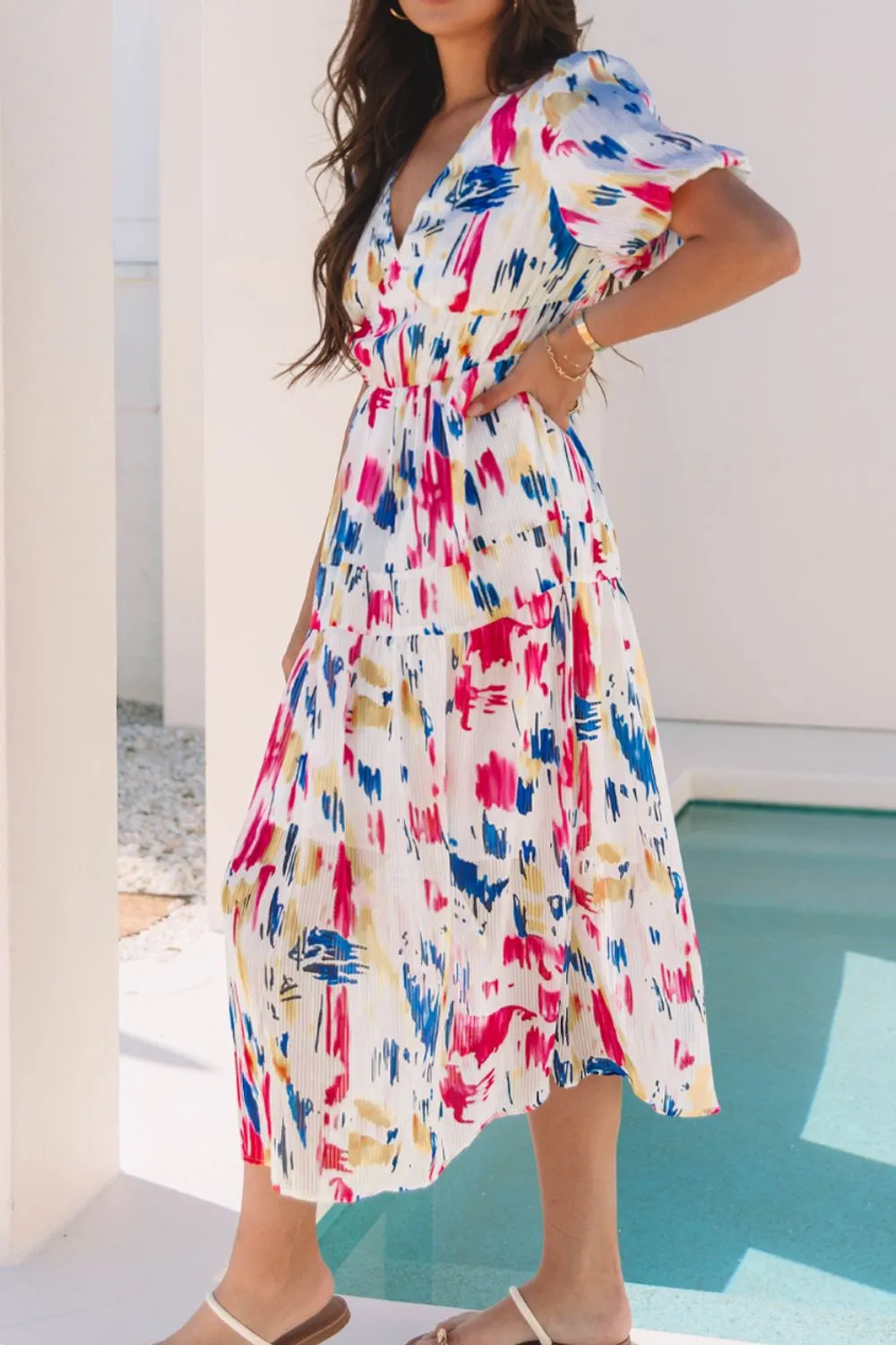 Abstract Print Short Puff Sleeve Tiered Maxi Dress, image 16