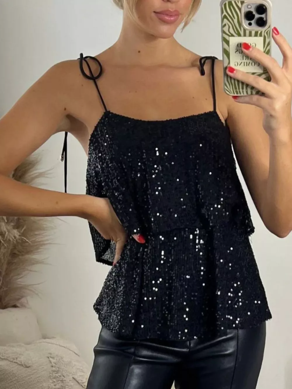Full Size Sequin Tie Shoulder Cami Plus Size, image 5