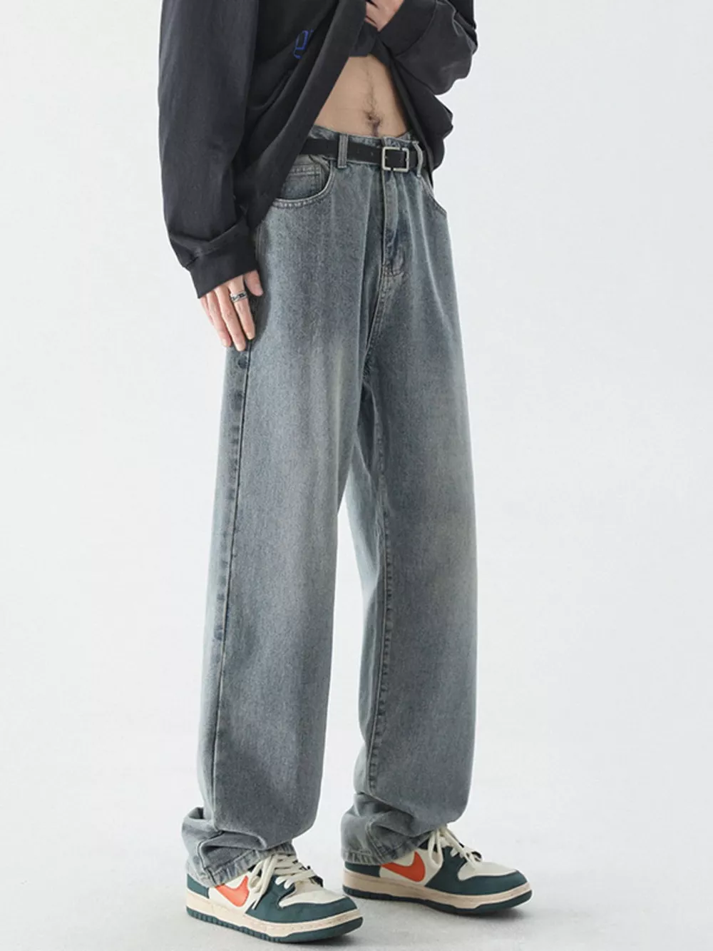 Men's Full Size Vintage Wash Wide Leg Jeans Plus Size, image 6