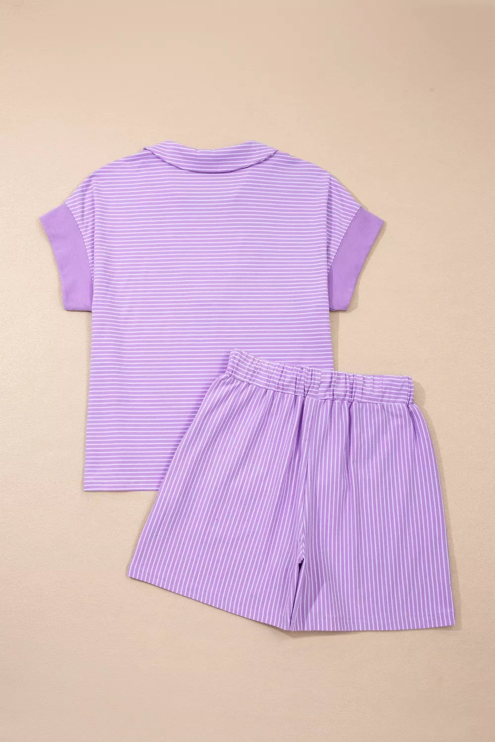 Stripe Dolman Sleeve Polo Shirt and Drawstring Shorts Set, image 6