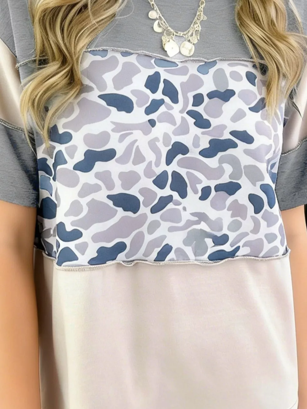 Color Block Camo Print Relaxed Fit T-Shirt, image 2