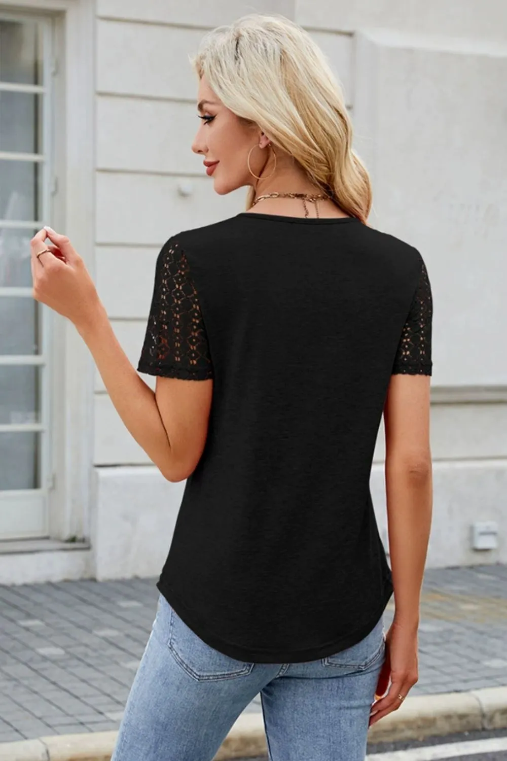 Smocked Round Neck Short Sleeve T-Shirt, image 11