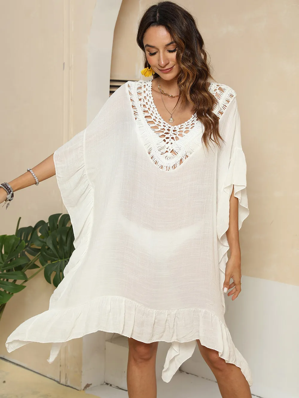 Cutout Ruffled Half Sleeve Cover-Up, image 11