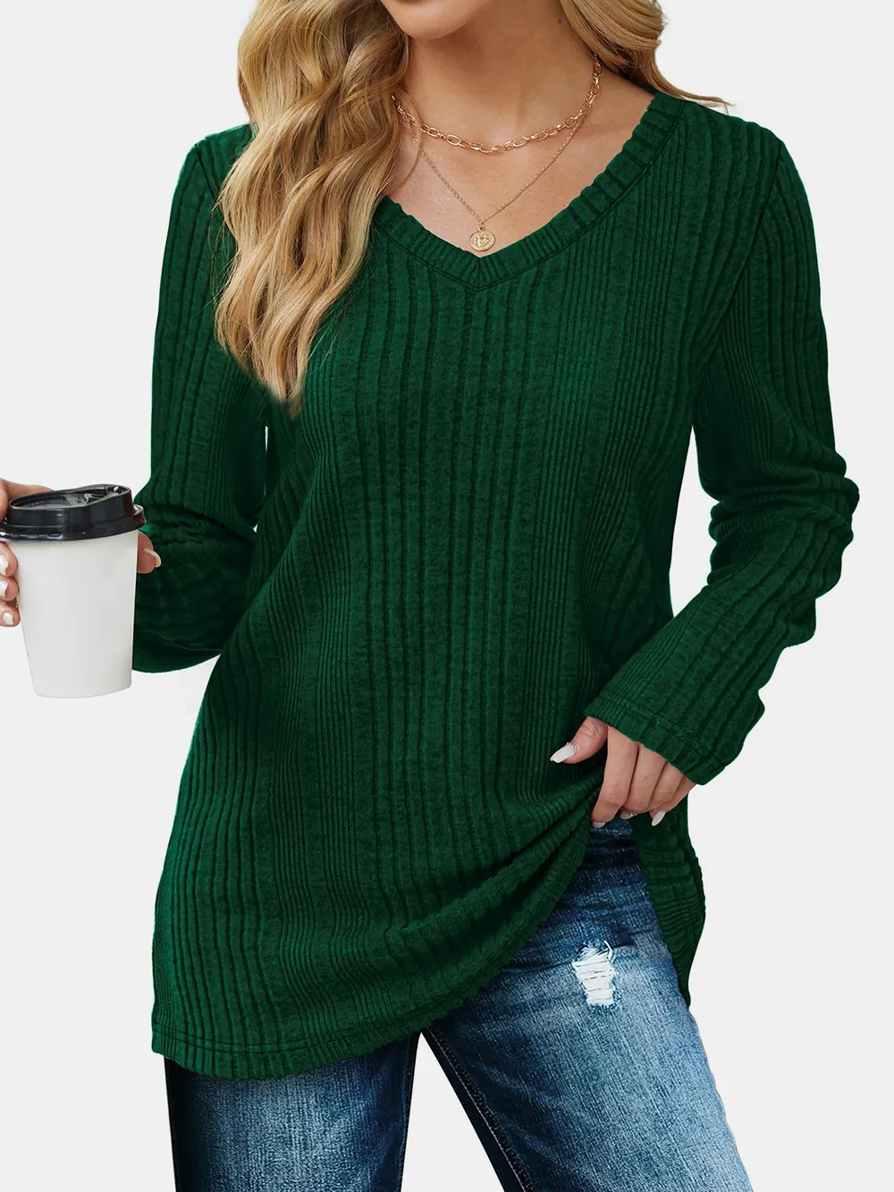 V-Neck Long Sleeve T-Shirt, image 12
