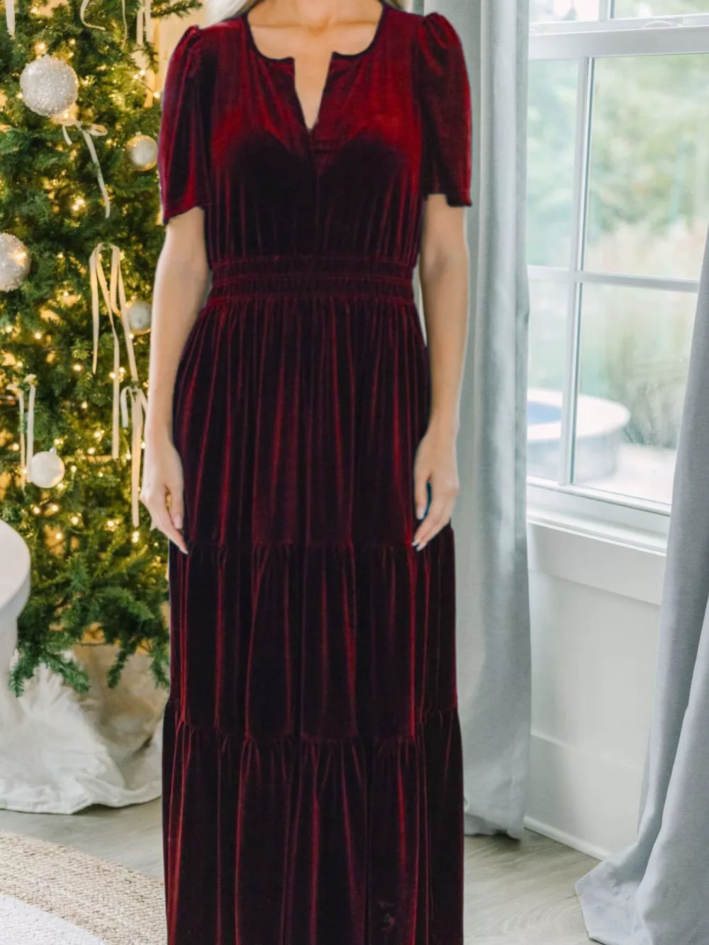Velvet Tiered Short Sleeve Maxi Dress, image 8