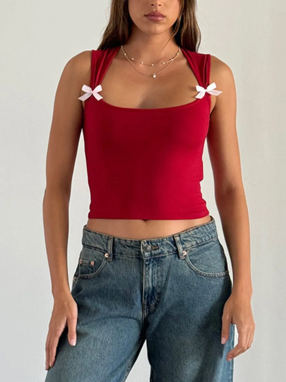 Bow Detail Square Neck Cropped Tank, image 12