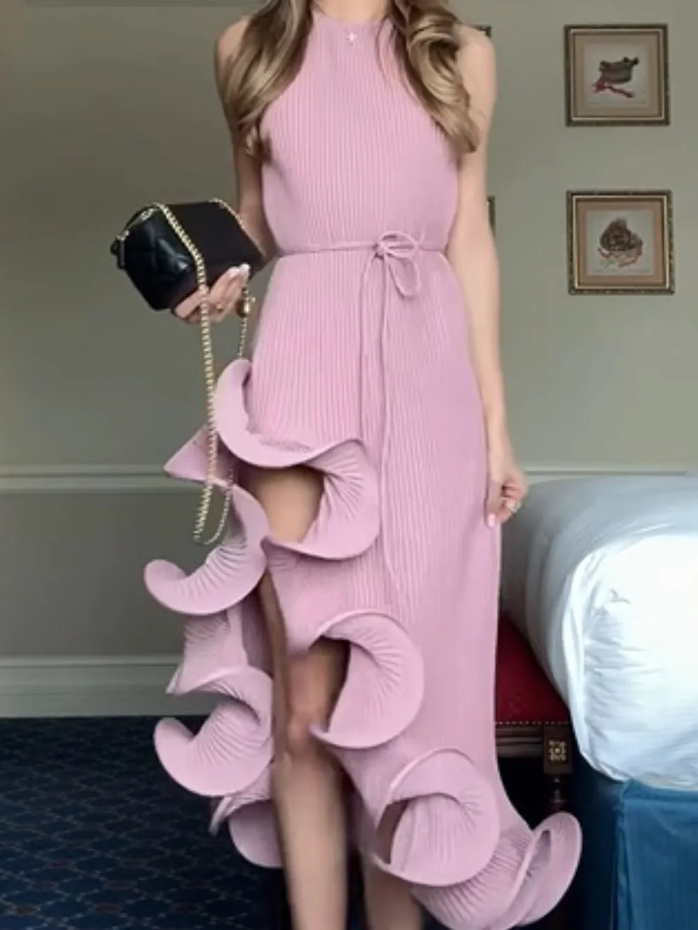 Ruffle Hem Ribbed Sleeveless Dress, image 9