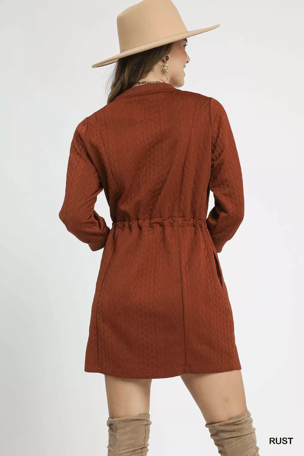 Drawstring Cable Knit Mini Dress with Pockets, image 3