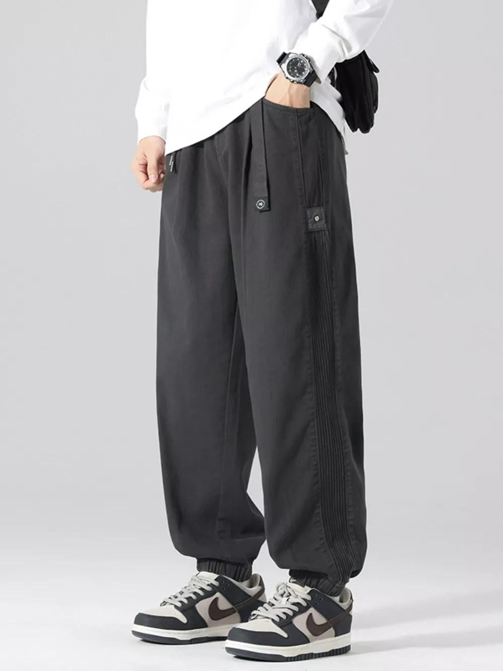 Men's Plus Size Drawstring Cargo Joggers with Pockets, image 7