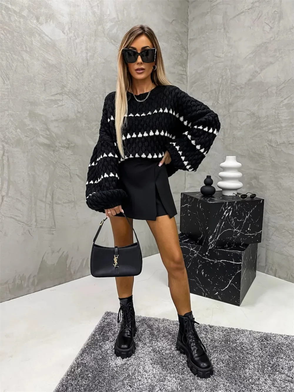 Contrast Round Neck Long Sleeve Sweater, image 6