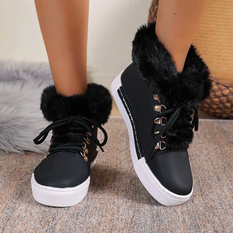 Fuzzy Trim Lace-Up Ankle Boots, image 3