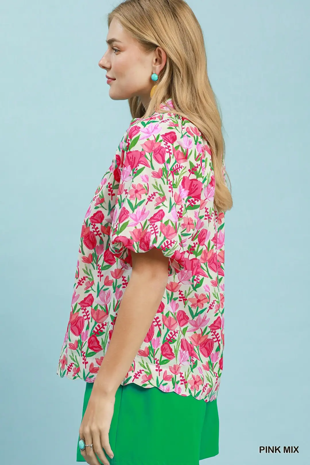 Floral Puff Sleeve Blouse with Scalloped Details, image 2