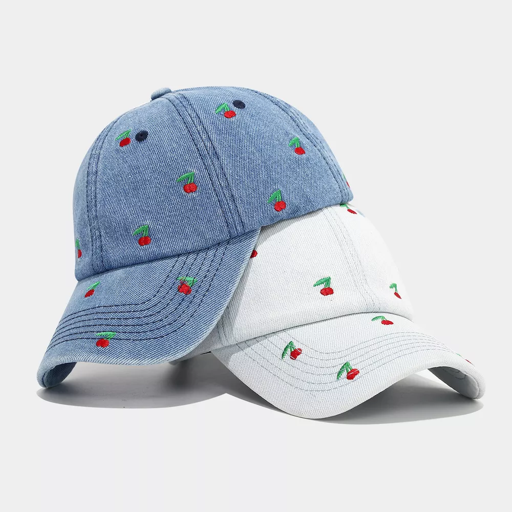 Cherry Embroidered Denim Baseball Cap, image 2