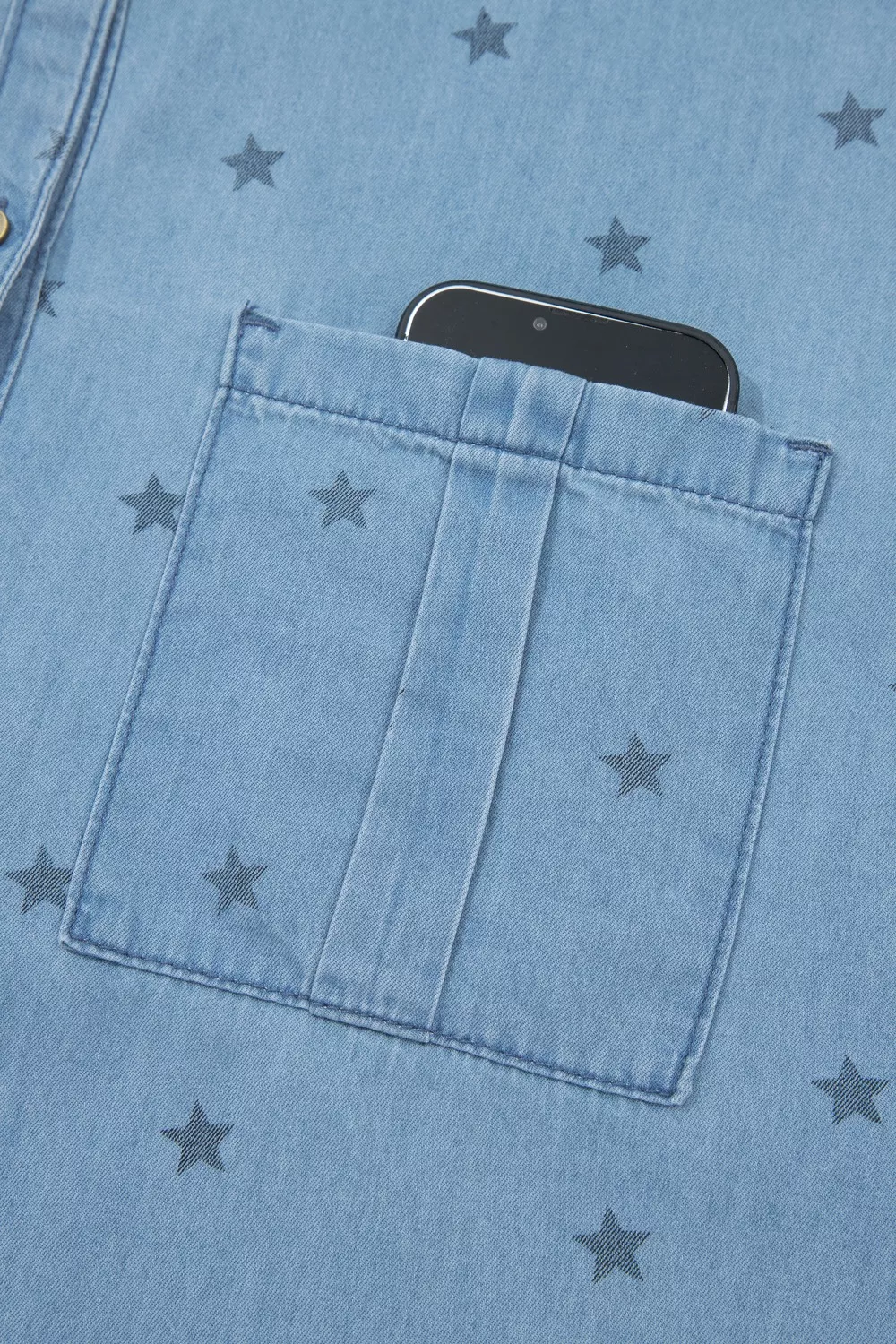 Double Chest Pocket Short Sleeve Denim Shirt, image 10