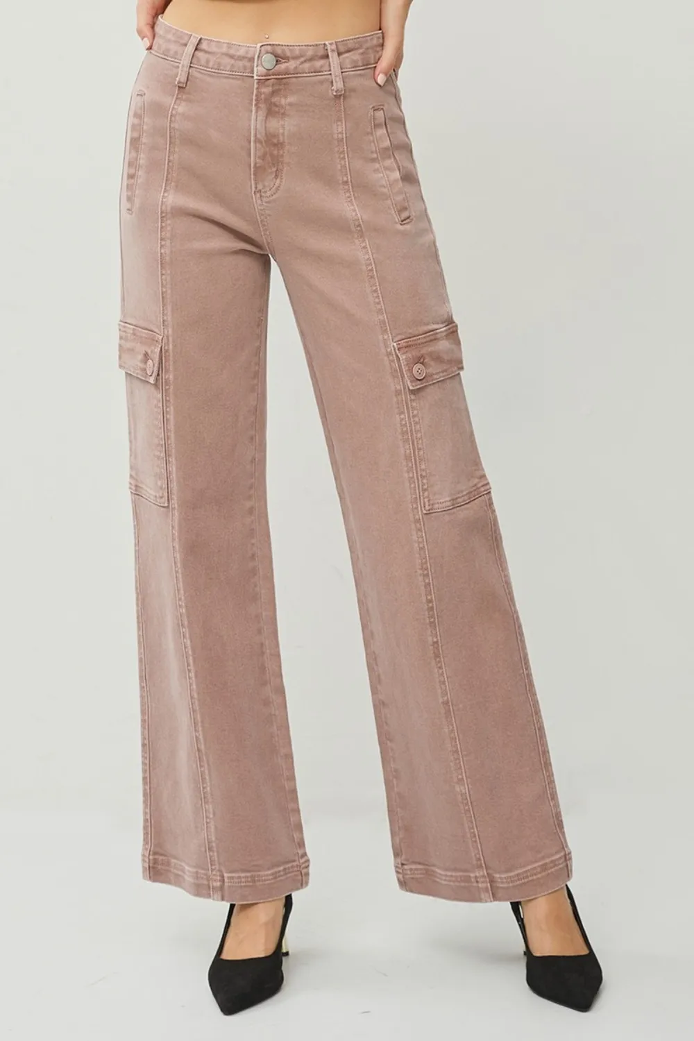 Full Size High Rise Wide Leg Cargo Jeans, image 3