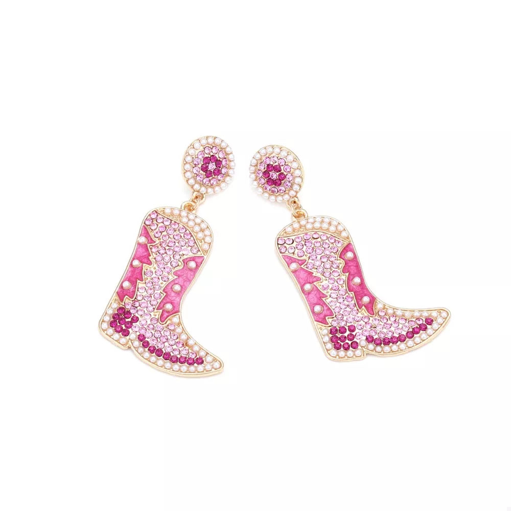 Rhinestone Cowboy Boot Dangle Earrings, image 4