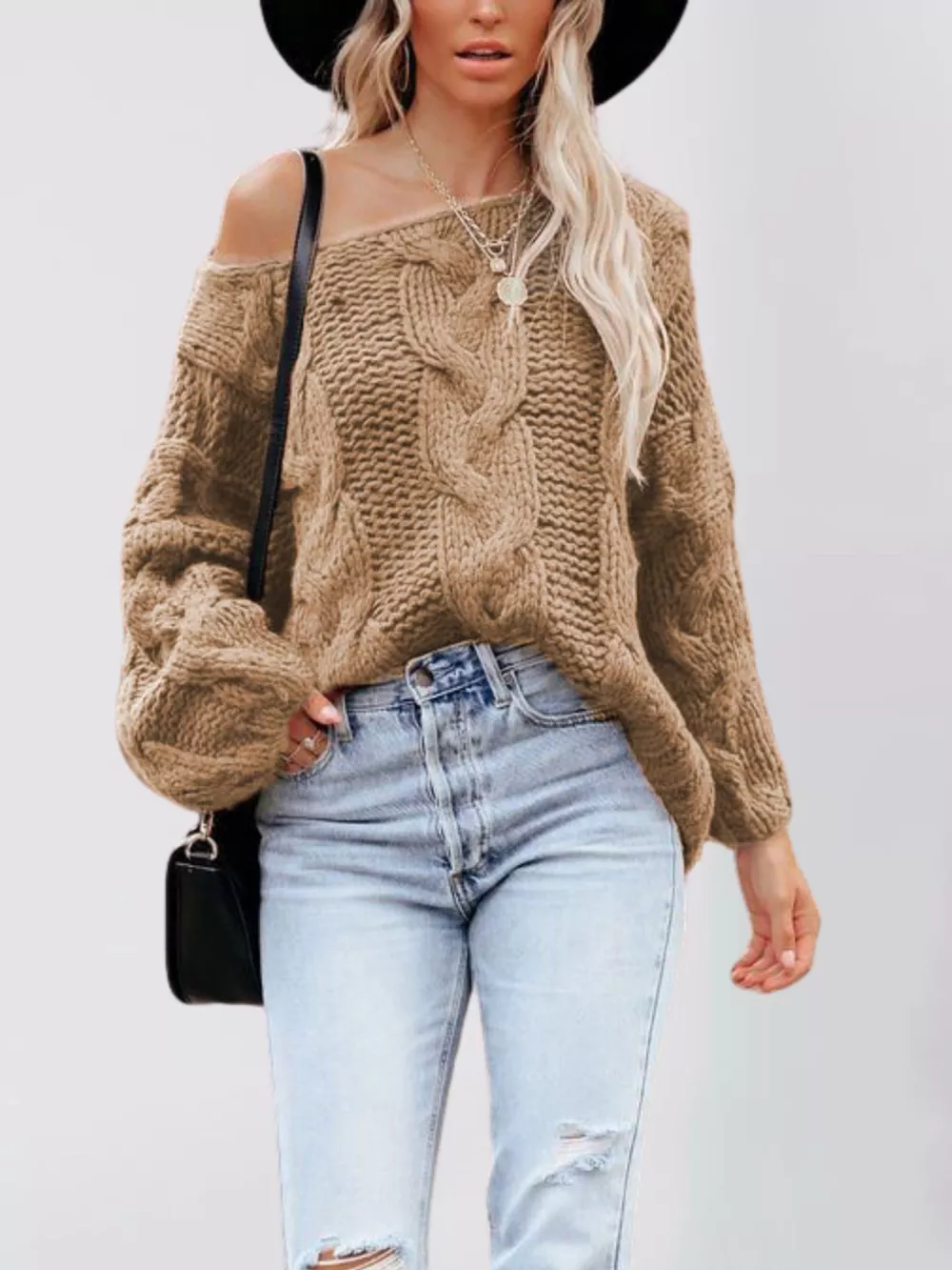 Chunky Cable Knit Long Sleeve Sweater, image 8