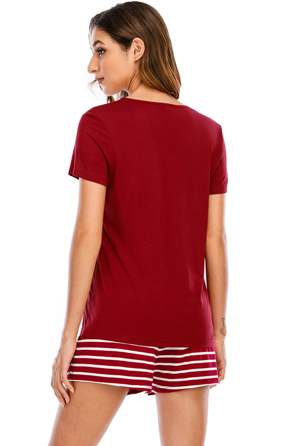 Graphic Round Neck Top and Striped Shorts Lounge Set, image 3
