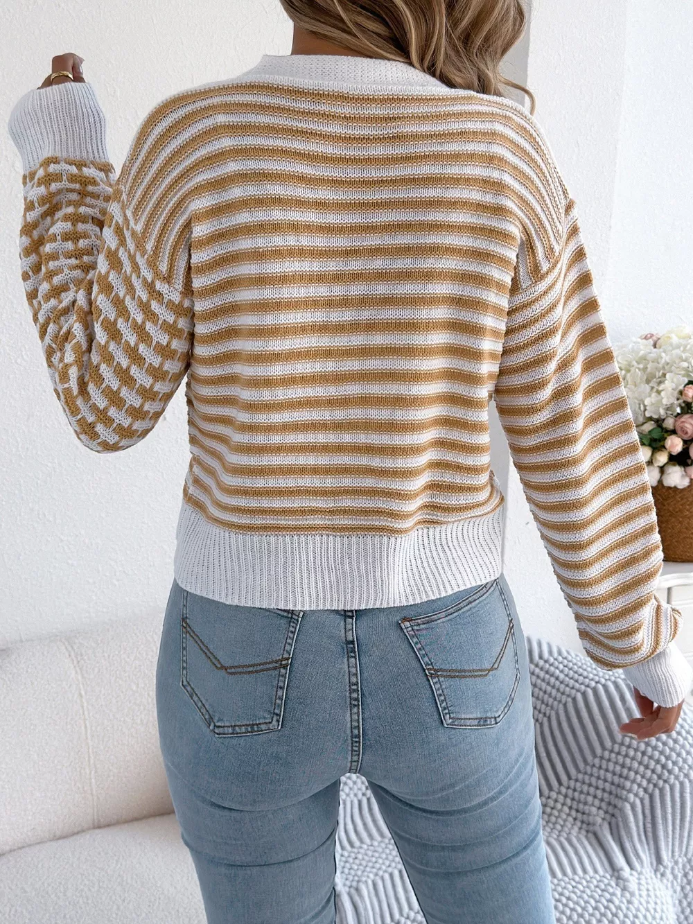 Striped Button-Up Cropped Cardigan, image 15