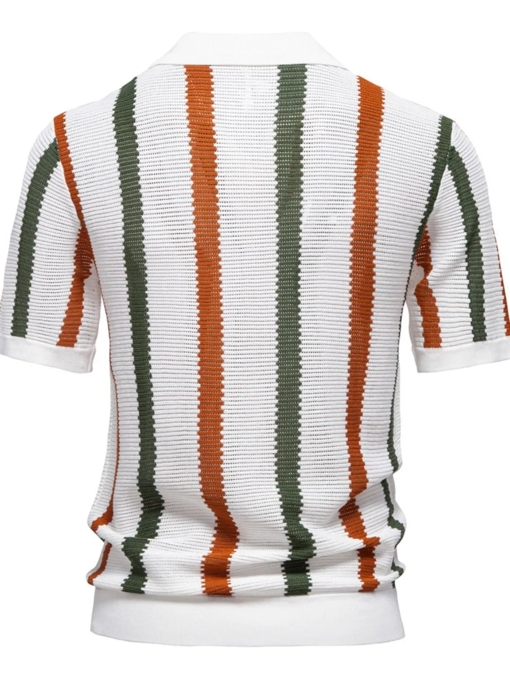 Men's Collared Neck Striped Knit Polo, image 5