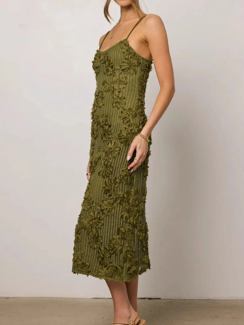 Flower Textured Midi Cami Dress, image 4