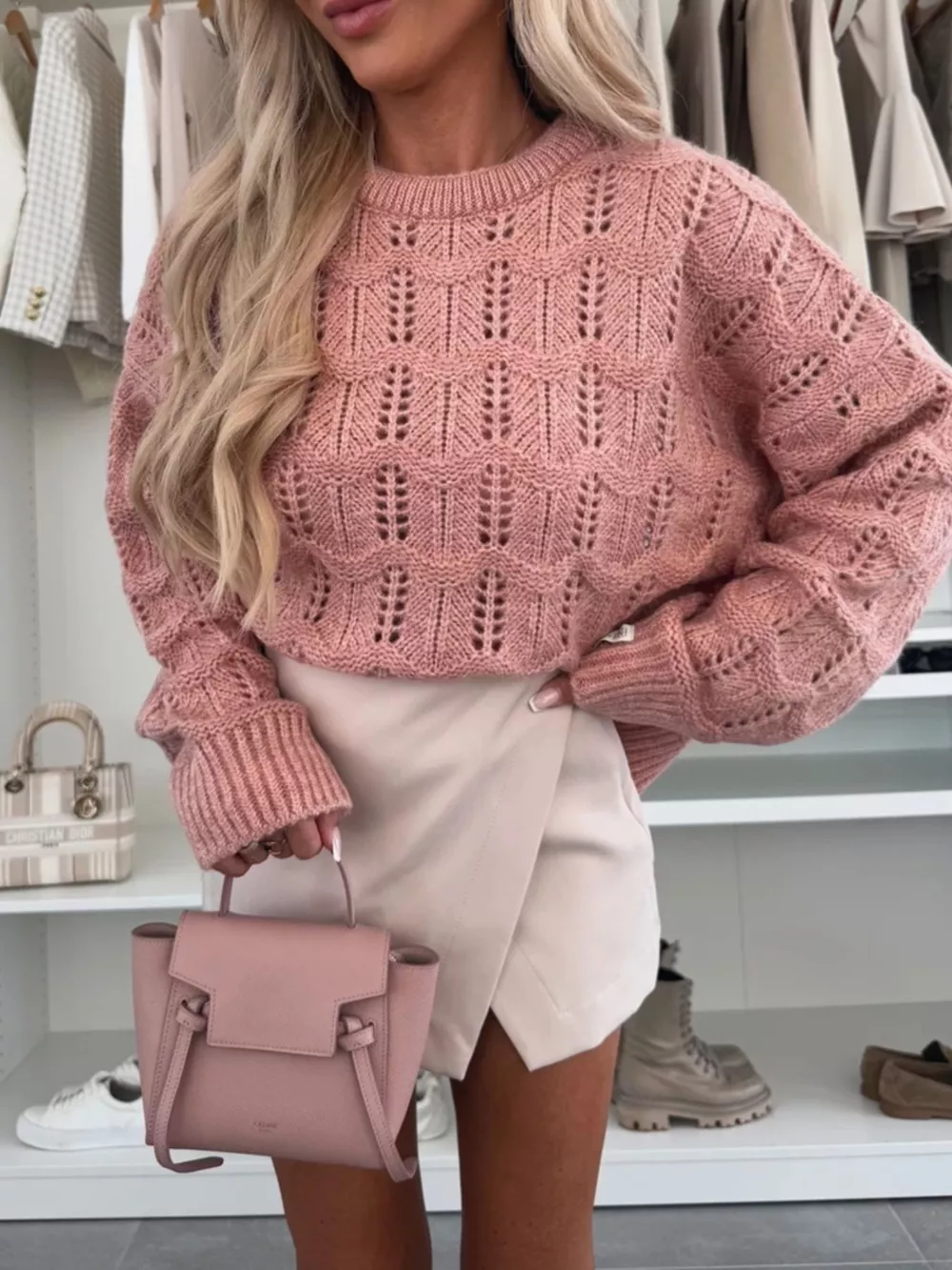 Openwork Round Neck Sweater, image 5