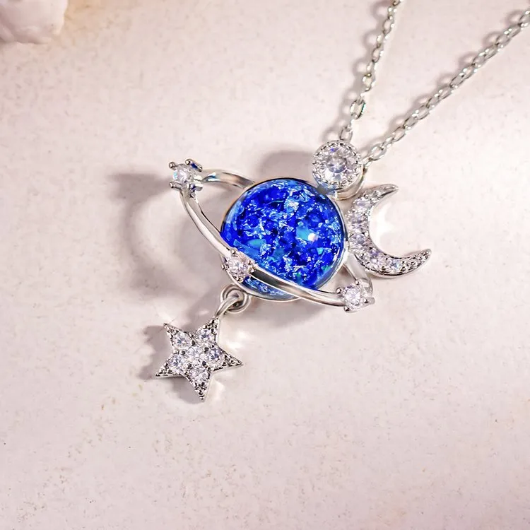Starry Sky Inlaid Zircon Moon Star Necklace, image 2