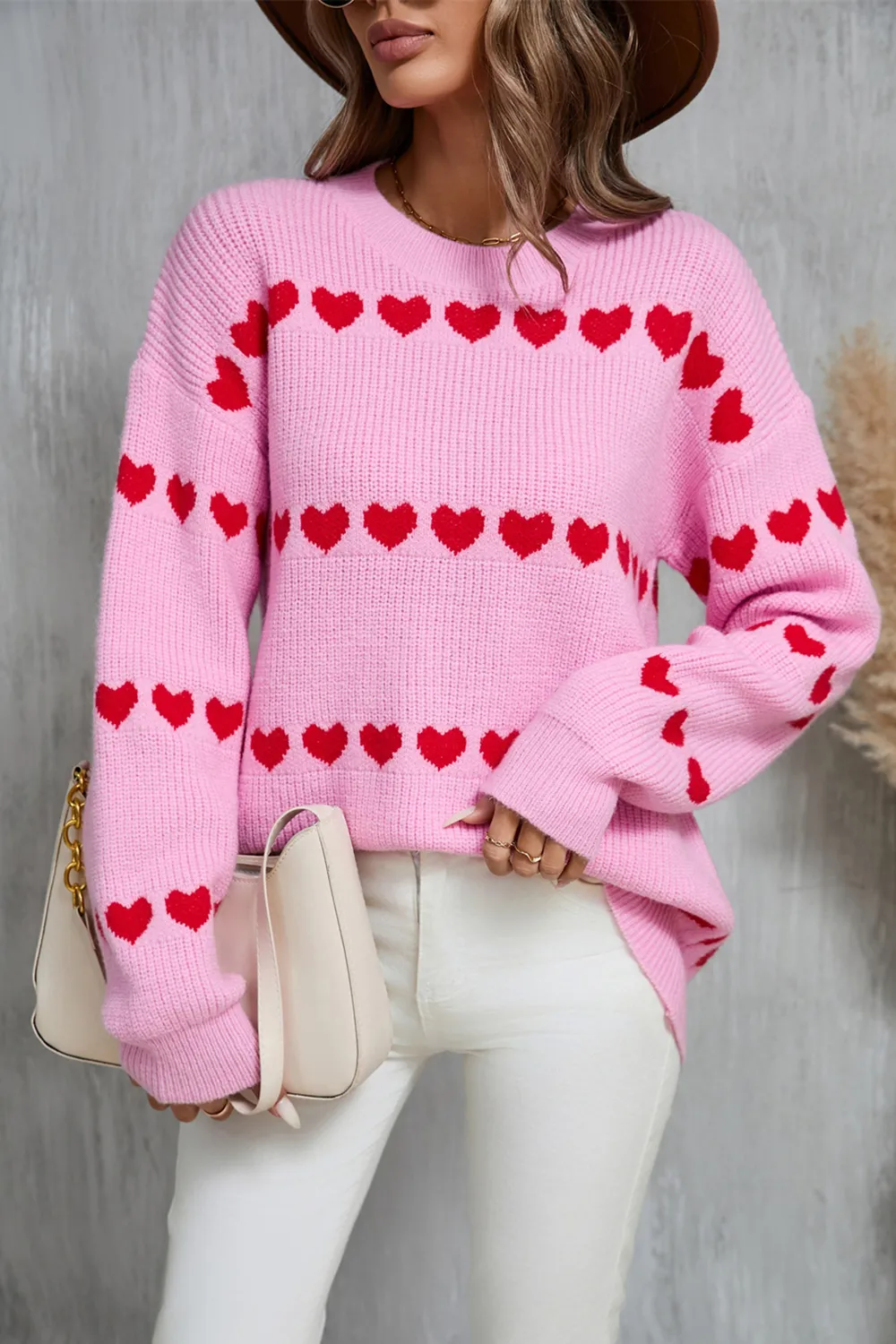 Heart Round Neck Long Sleeve Sweater, image 13