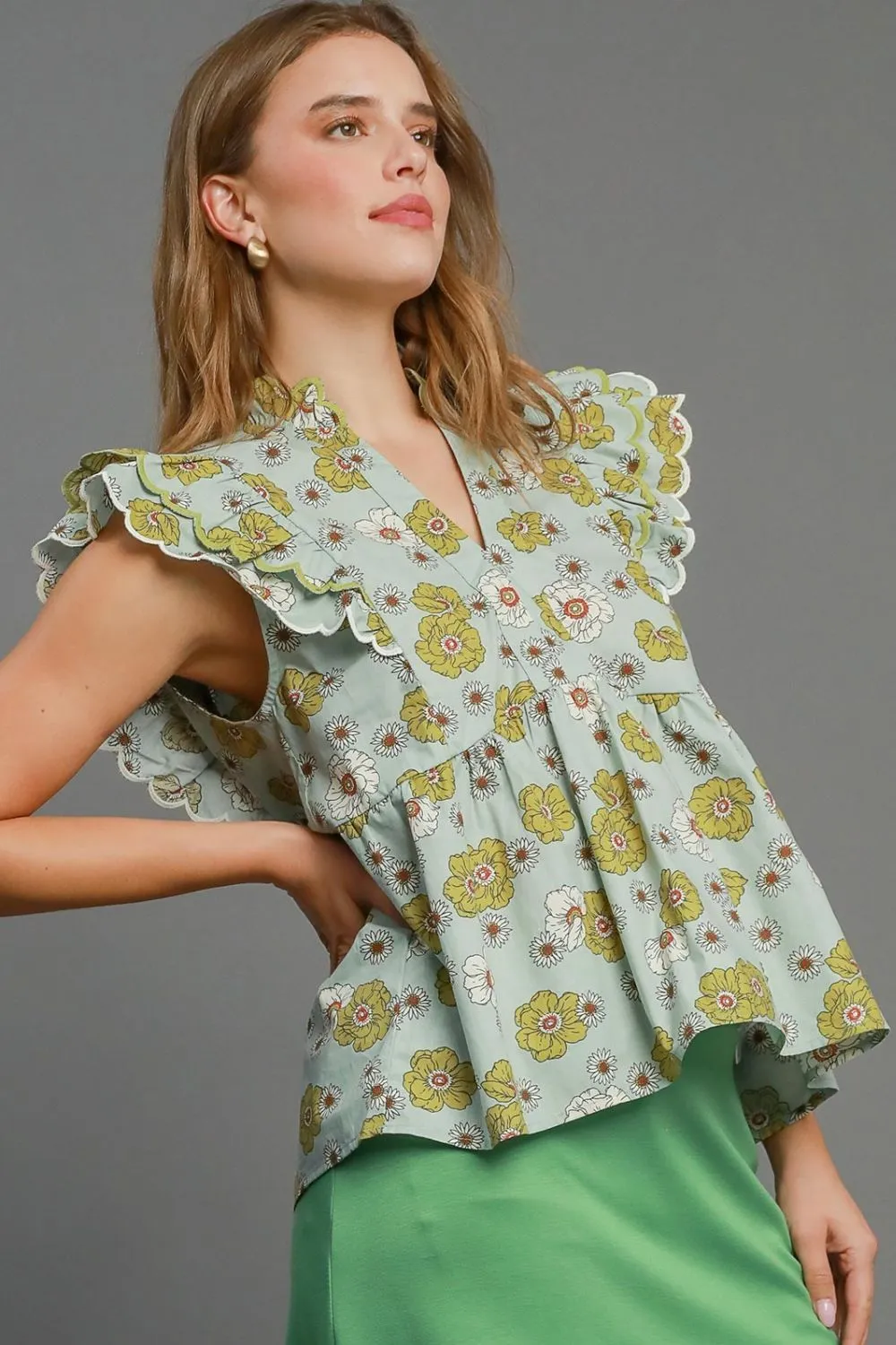 Full Size Floral Print Peplum Top Plus Size, image 3