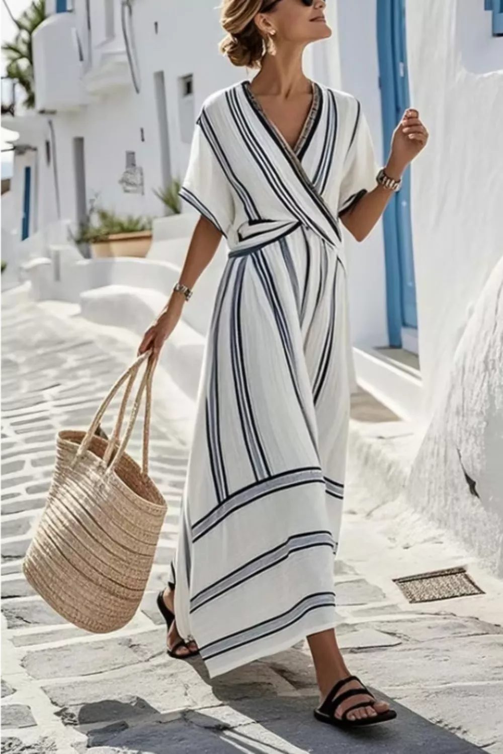 Striped Wrap Half Sleeve Maxi Dress, image 6
