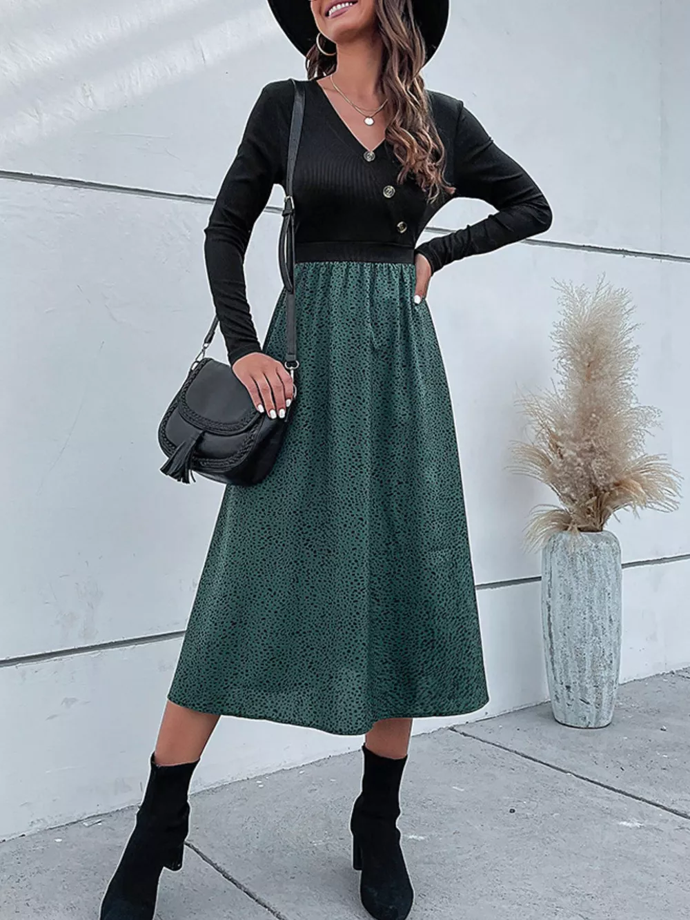 Animal Print Long Sleeve Midi Dress, image 2