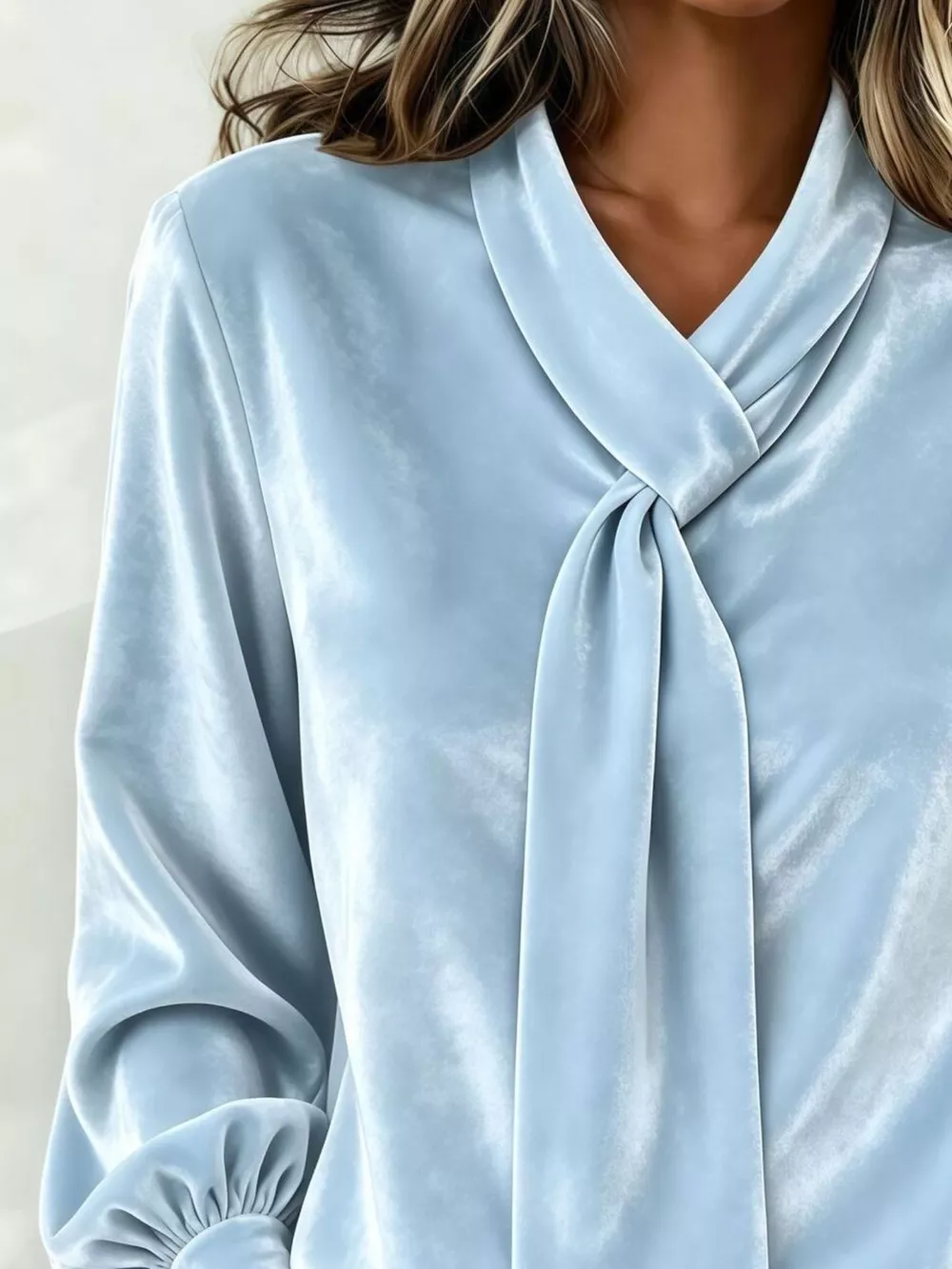 Full Size Velvet Tie-Neck Long Sleeve Top Plus Size, image 4