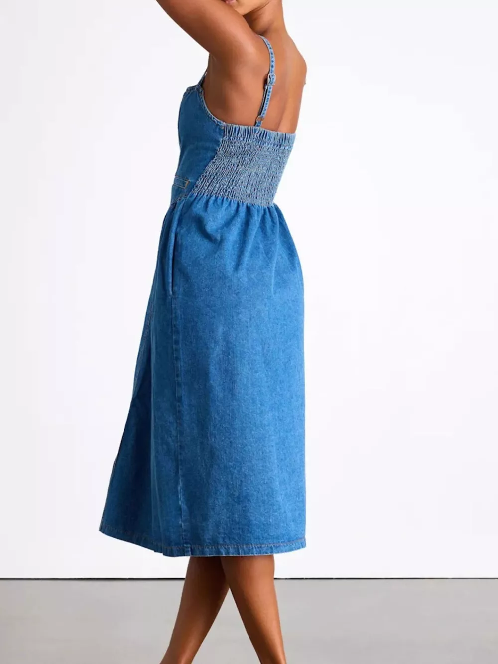 Button-Front Midi Denim Dress, image 2