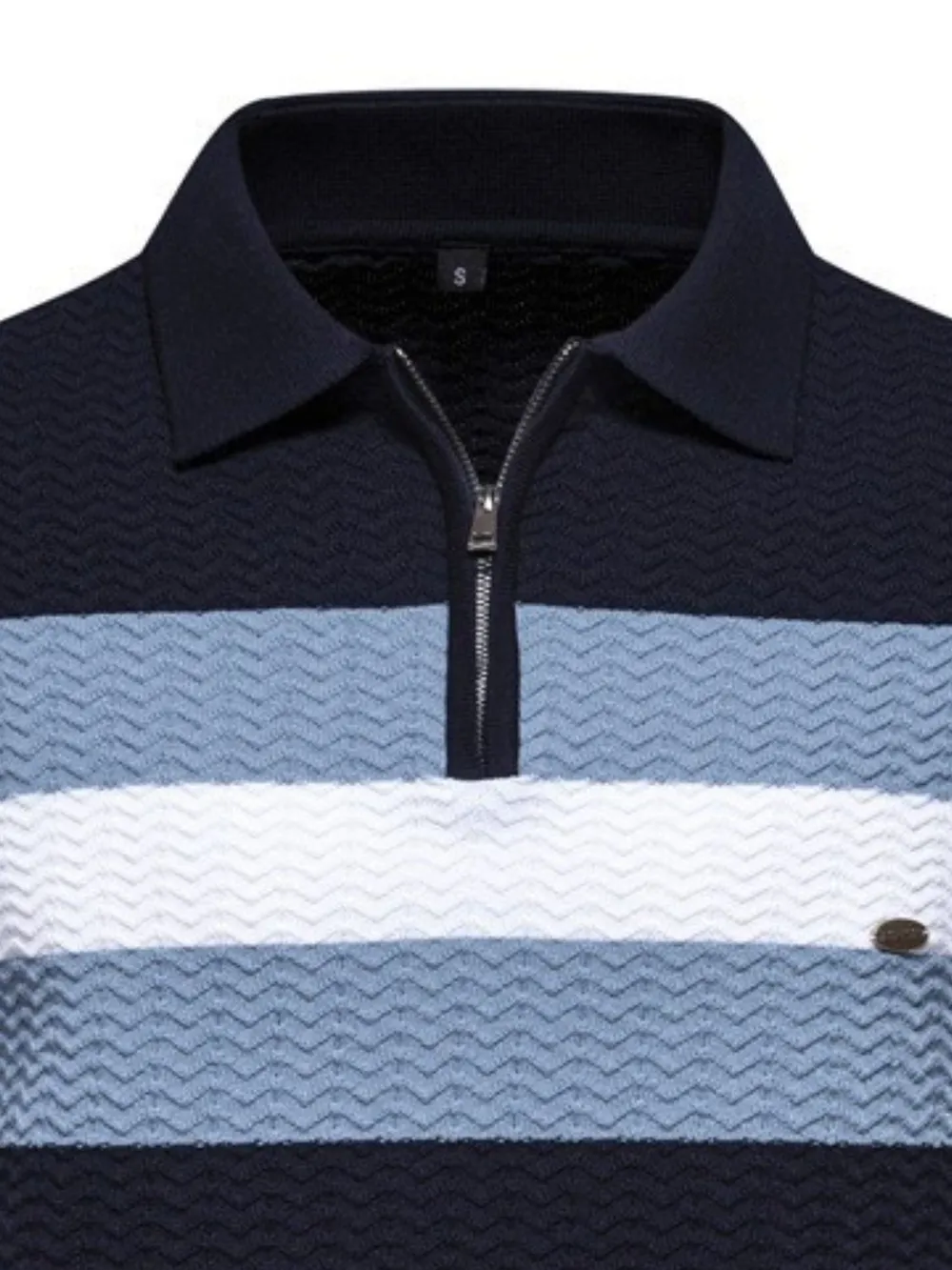 Men's Collared Neck Striped Texture Knit Polo, image 4