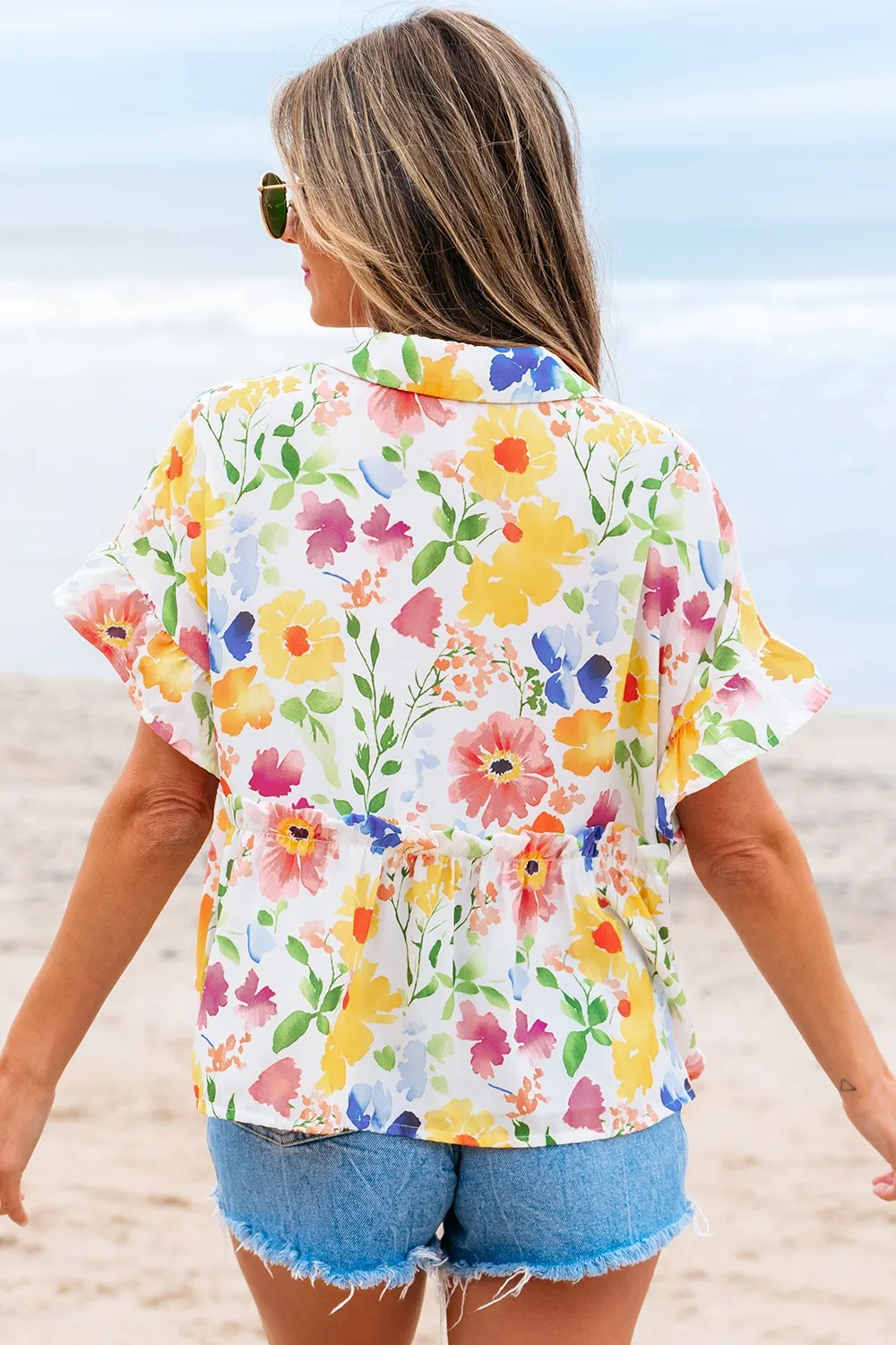 Floral Boxy Fit Ruffled Short Sleeve Blouse, image 13
