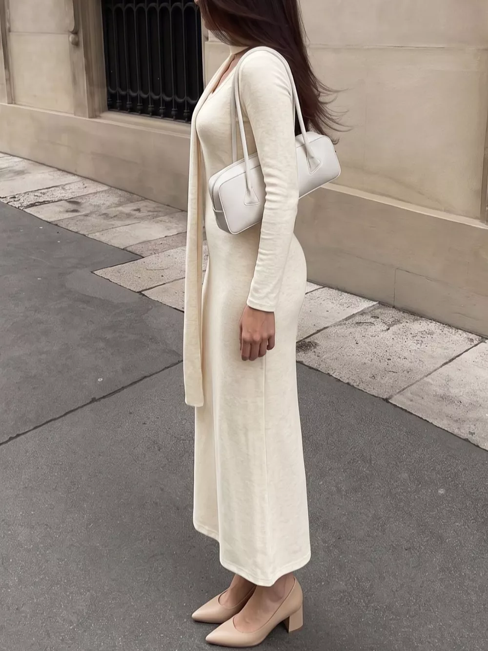 Round Neck Maxi Knit Dress with Matching Scarf, image 4