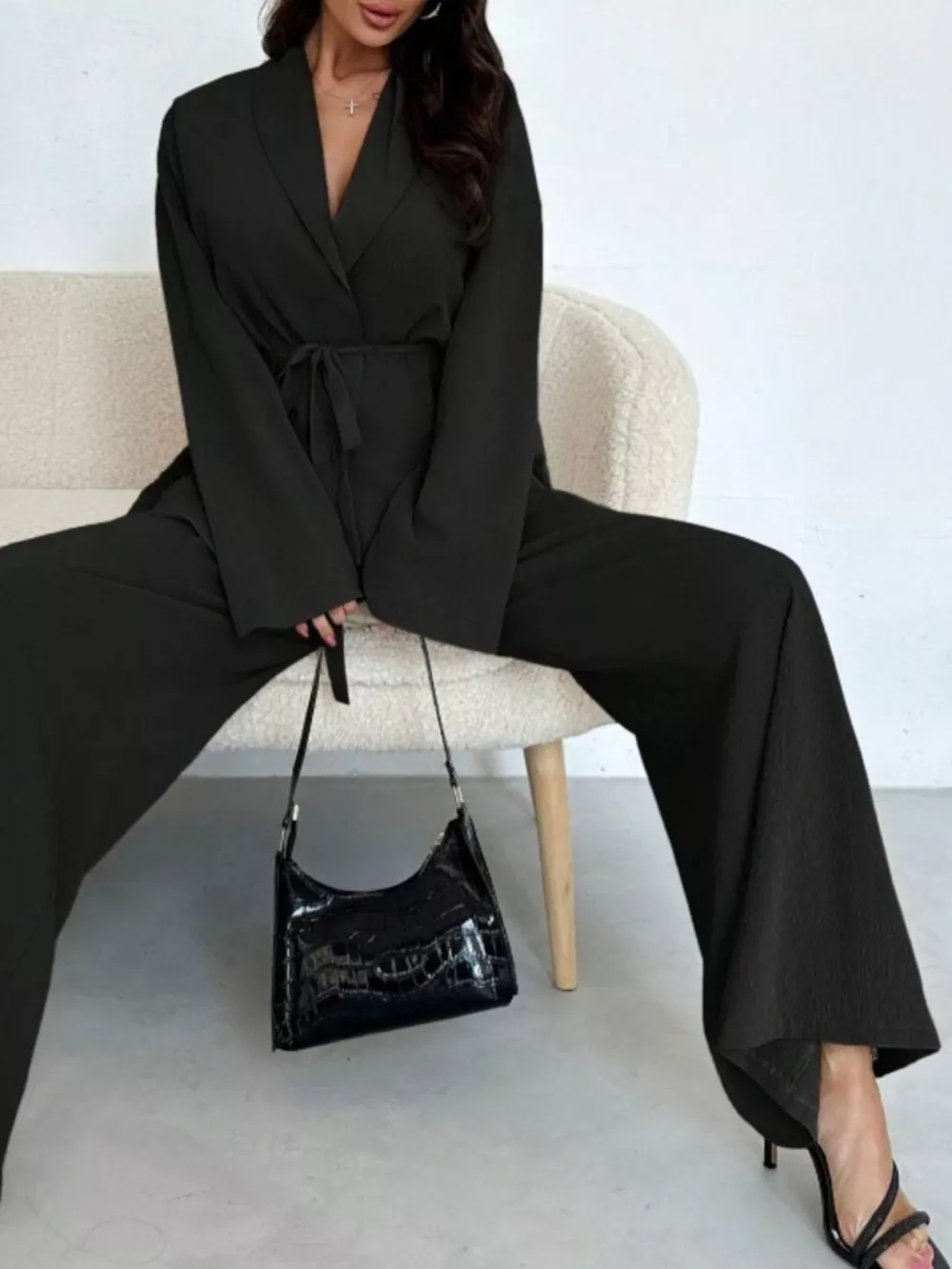 Textured Tie Waist Top and Wide-Leg Pants Set, image 10